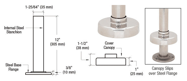 CRL Steel Flange and Canopy for 2" Tubing