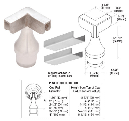 CRL 316 Stainless CRS Top Rail Adaptor for 90 Degree Corner Post