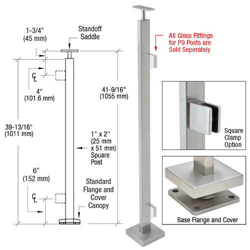 CRL Polished Stainless 42" P9 Series End Post Railing Kit