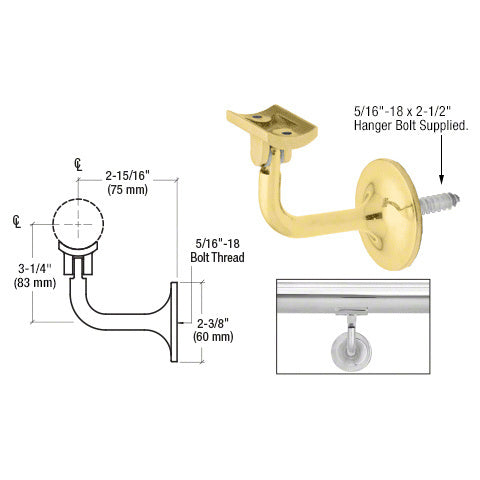 CRL La Jolla Series Wall Mounted Hand Rail Bracket for 1.9" to 2" Hand Rail Tubing