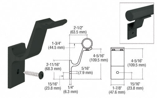 CRL Quick Connect Aluminum Hand Rail Bracket for 1-1/2" Diameter Tubing