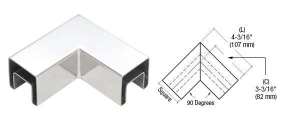 CRL 316 Stainless Steel 90 Degree Horizontal Roll Formed Cap Rail Corner