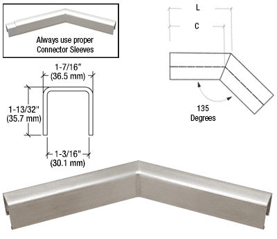 CRL L10 Series U-Channel 135 Degree Horizontal Corner for 21.52 mm Laminated Glass Cap Railing