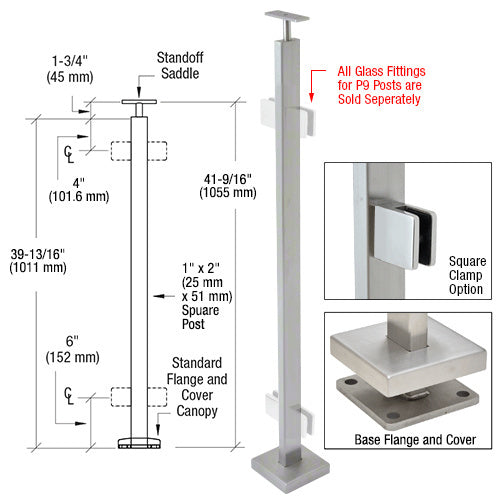 CRL Polished Stainless 42" P9 Series 180 Degree Center Post Railing Kit