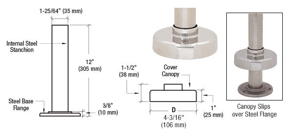 CRL Steel Flange and Canopy for 1-1/2" Tubing