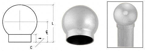 CRL Stainless 2-5/8" Ball Type End Cap for 1-1/2" Tubing