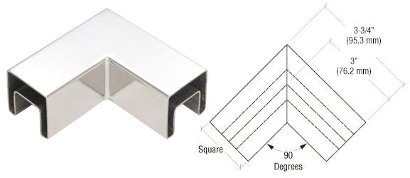 CRL 316 Stainless Steel 90 Degree Horizontal Roll Formed Cap Rail Corners