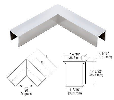 CRL Stainless LC10 Series Crisp Corner U-Channel 90 Degree Horizontal Corner for 21.52 mm Glass Cap Railing