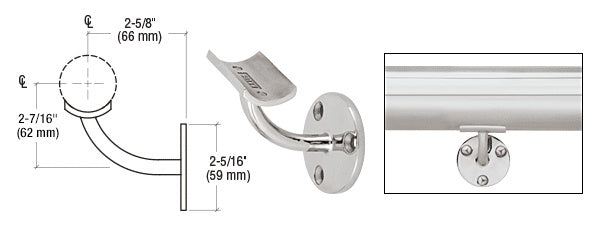 CRL Del Mar Series Surface Mounted Hand Railing Bracket for 2" Tubing