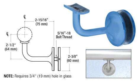 CRL Pismo Series Glass Mounted Hand Rail Bracket for 1-1/2" and 1.66" Diameter Hand Rail Tubing