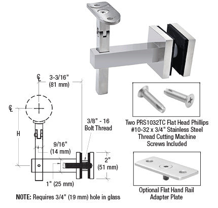 CRL Huntington Series Glass Mounted Hand Rail Bracket