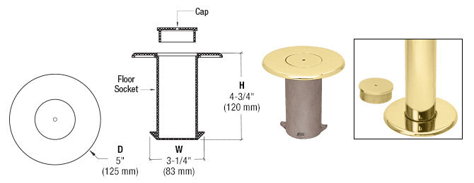 CRL Floor Socket with Cap for 2" Tubing