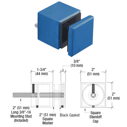 CRL Glass Rail Square Standoff Base and Cap - 1-3/4" Projection