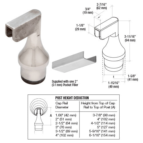 CRL 316 Stainless CRS Top Rail Adaptor for End Posts