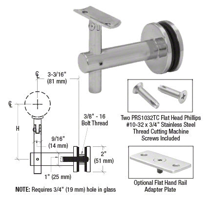 CRL 316 Stainless Sunset Series Glass Mounted Hand Rail Bracket