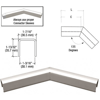 CRL L10 Series U-Channel 135 Degree Horizontal Corner for 21.52 mm Laminated Glass Cap Railing