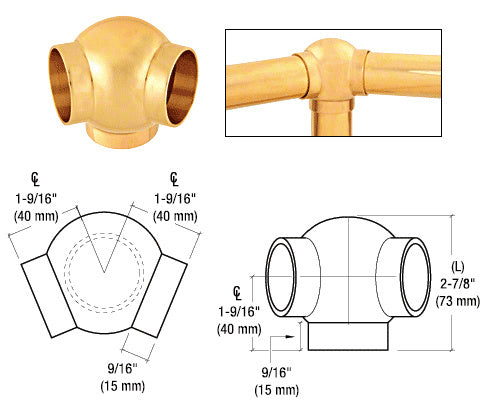 CRL Polished Brass 2-5/8" 135 Degree Ball Type Side Outlet Elbow for 1-1/2" Tubing