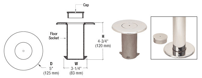 Socket Cup Railing CRL Floor Socket with Cap for 2