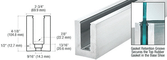 CRL B7S Series Mill Aluminum 240" Square Base Shoe Drilled for 3/4" Glass