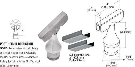 CRL 316 Stainless CRS Rail Adaptor with Adjustable Top