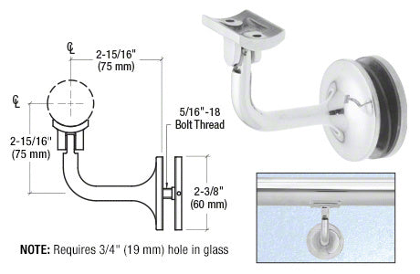 CRL La Jolla Series Glass Mounted Hand Rail Bracket