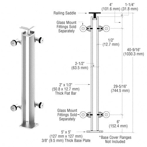 CRL Brushed Stainless P8 Series 42" Corner Post Fixed Fitting Railing Kit