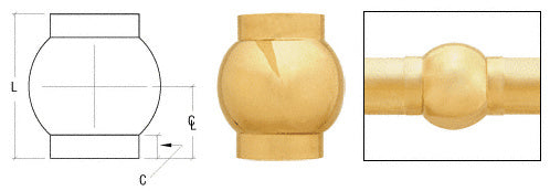 CRL Polished Brass 2-5/8" Ball Type Inline Outlet for 1-1/2" Tubing