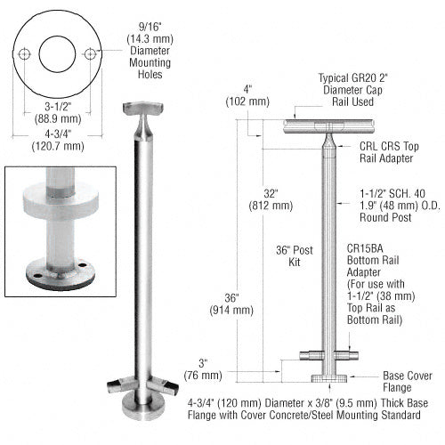 CRL 36" CRS Stainless Steel 135 Degree Angle Post Kit