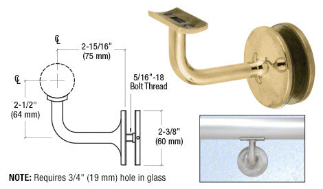 CRL Pismo Series Glass Mounted Hand Rail Bracket for 1-1/2" and 1.66" Diameter Hand Rail Tubing