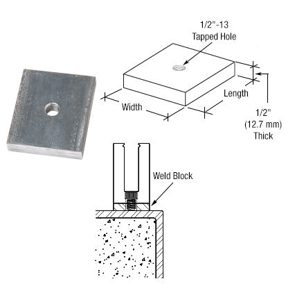 CRL 1/2" Mill Steel Weld Blocks for B7S, 8B34, L56S, and 9BL56 Base Shoes - 10/Pk