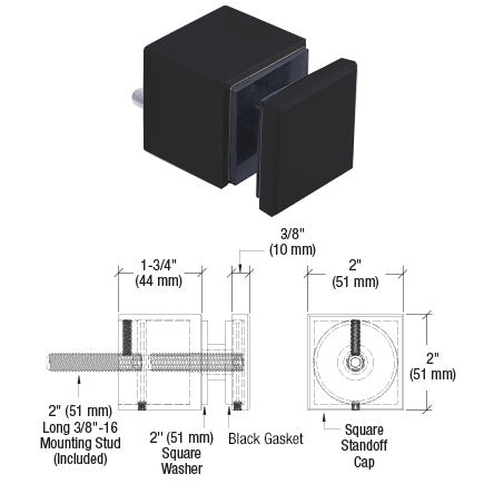 CRL Glass Rail Square Standoff Base and Cap - 1-3/4" Projection