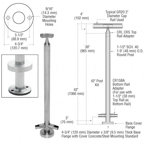 CRL 42" CRS Stainless Steel 135 Degree Angle Post Kit