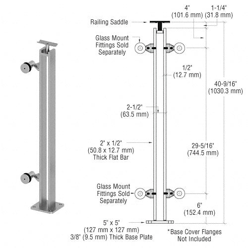 CRL Brushed Stainless P8 Series 42" End Post Fixed Fitting Railing Kit