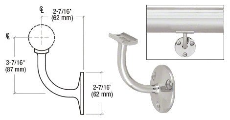 CRL Del Mar Series Wall Mounted Hand Railing Bracket for 2" Tubing