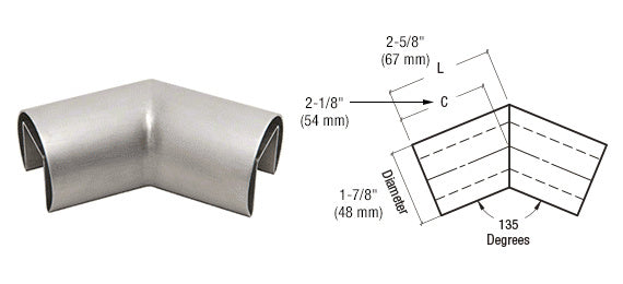 CRL 316 Stainless Steel 1-7/8" Diameter Roll Form 135 Degree Horizontal Corner