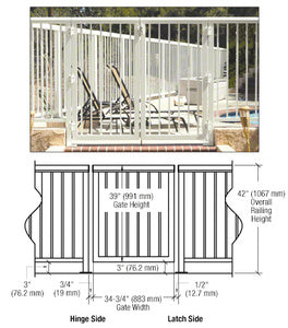 CRL 36" 350 Series Aluminum Railing System Gate with Picket for 1/4" to 3/8" Glass