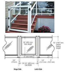 CRL 36" 300 Series Aluminum Railing System Gate for 1/4" to 3/8" Glass
