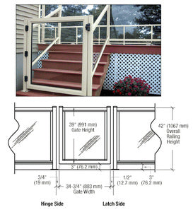 CRL 36" 100 Series Aluminum Railing System Gate for 1/4" to 3/8" Glass