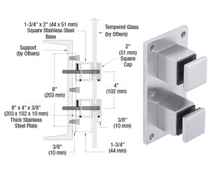 CRL 316 Stainless Steel Standard 2" Square Glass Rail Standoff Fitting with Mounting Plate