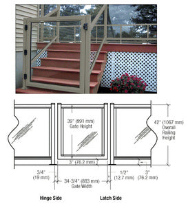 CRL 36" 300 Series Aluminum Railing System Gate for 1/4" to 3/8" Glass