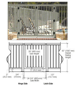 CRL 36" 200 Series Aluminum Railing System Gate with Picket for 1/4" to 3/8" Glass