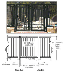 CRL 36" 350 Series Aluminum Railing System Gate with Picket for 1/4" to 3/8" Glass