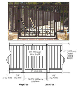 CRL 36" 200 Series Aluminum Railing System Gate with Picket for 1/4" to 3/8" Glass