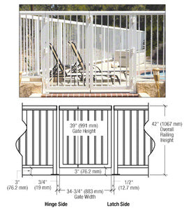 CRL 36" Aluminum Railing System Gate with Picket for 1/4" to 3/8" Glass