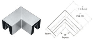 CRL Stainless Square 2" 90 Degree Horizontal Corner for 1/2" Square Glass Cap Railing