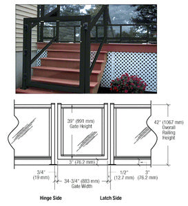 CRL 36" 300 Series Aluminum Railing System Gate for 1/4" to 3/8" Glass