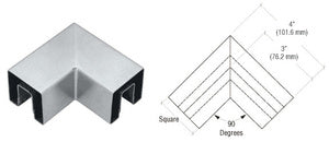 CRL Square 2" 90 Degree Horizontal Corner for 1/2" Square Glass Cap Railing