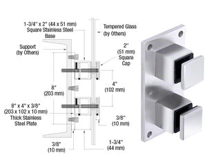 CRL 316 Stainless Steel Standard 2" Square Glass Rail Standoff Fitting with Mounting Plate