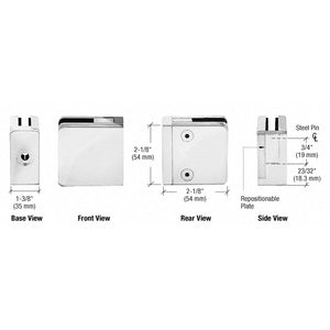 CRL Z-Series Square Type Flat Base Zinc Clamp for 3/8" and 1/2" Glass with Repositionable Plate