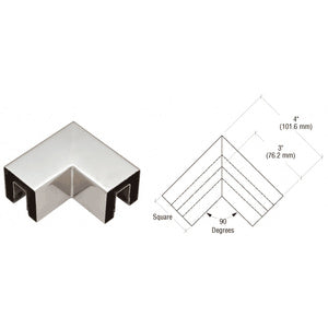 CRL Square 2" 90 Degree Horizontal Corner for 1/2" Square Glass Cap Railing